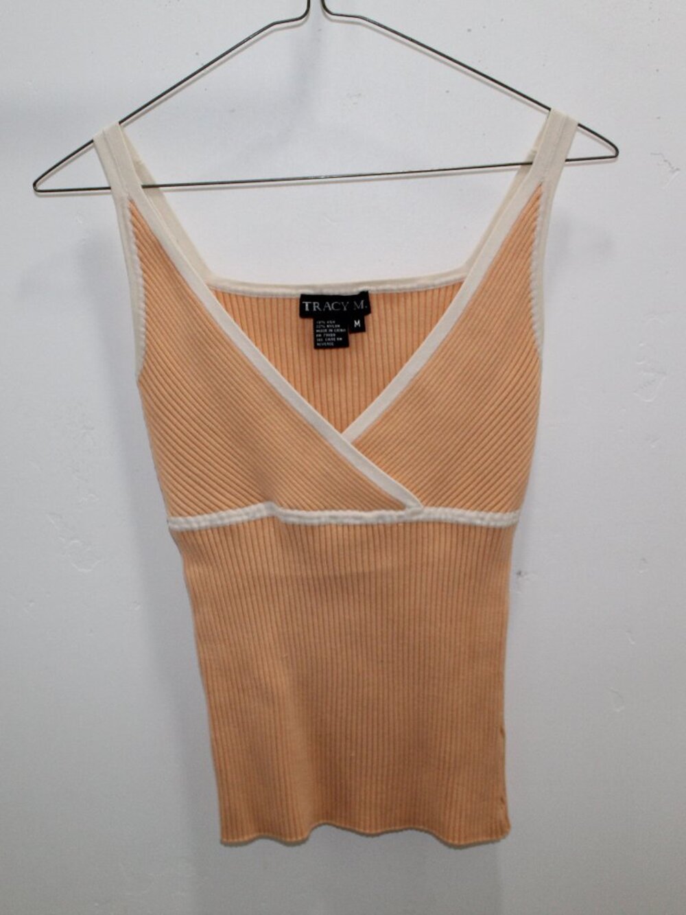 Vintage Tracy M Silk Blend Balletcore Wrap Ribbed Peach Tank Top Medium